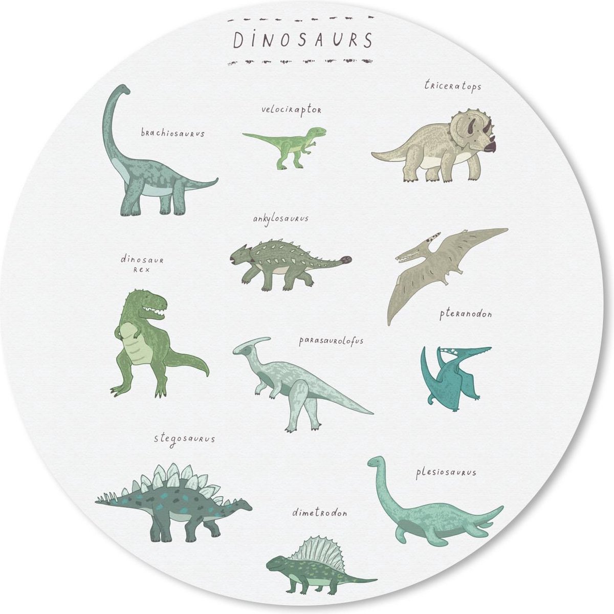 Muismat rond 40x40 cm - Mousepad Kinderkamer - Dinosaurus - Wit - Jongens - Meisjes - Kinderen - Ronde muismatten