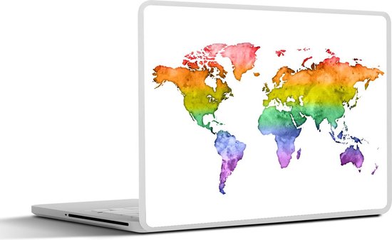 Laptop sticker - 13.3 inch - Wereldkaart - Pride vlag - Waterverf - 31x22,5cm - Laptopstickers - Laptop skin - Cover