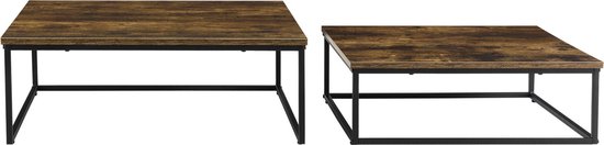 Lot de 2 tables basses gigognes Haninge carrées Effet bois foncé [en.casa]