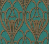 Livingwalls Mata Hari - Papier peint Art Deco - Ornements avec paillettes - Or marron pétrole - 1005 x 53 cm