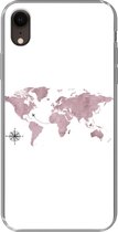 Geschikt voor iPhone XR hoesje - Wereldkaart - Roze - Vliegtuig - Siliconen Telefoonhoesje