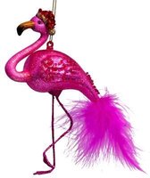 Glazen kerst decoratie hanger fuchsia flamingo H15cm