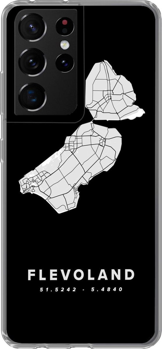 Telefoonhoesje Geschikt voor Samsung Galaxy S21 Ultra hoesje - Flevoland - Kaart - Zwart - Siliconen Telefoonhoesje Telefoonhoesje