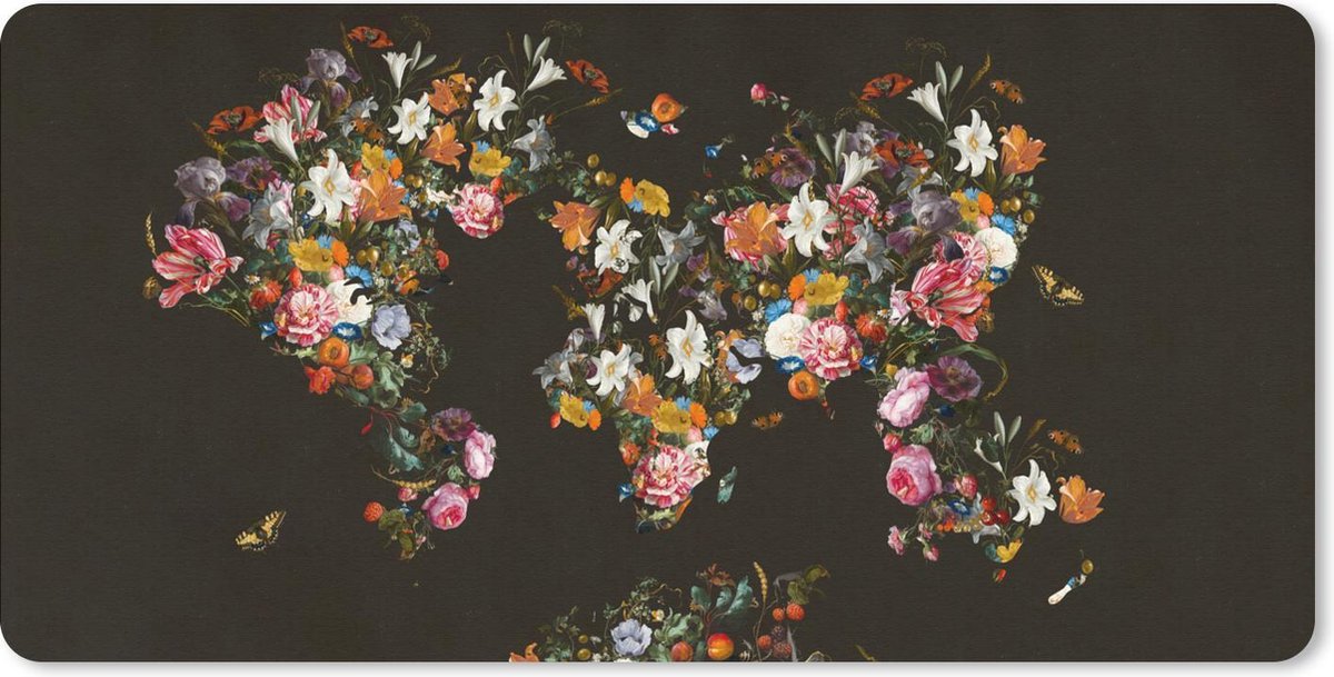 Bureaumat - Kaart - Bloemen - Zwart - 80x40 - Muismat