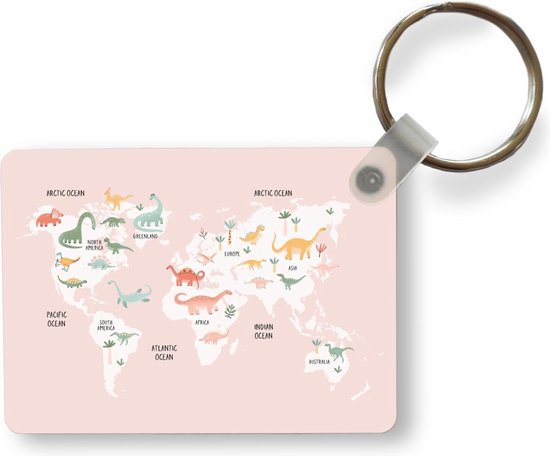 Sleutelhanger - Wereldkaart - Kinderen - Dino - Uitdeelcadeautjes - Plastic