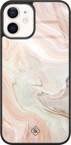 iPhone 12 hoesje glass - Marmer waves | Apple iPhone 12  case | Hardcase backcover zwart