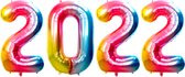 Ballon 2022 Happy New Year Versiering Oud en Nieuw Jaar Versiering Decoratie Cijfer Ballonnen Regenboog –Met Rietje