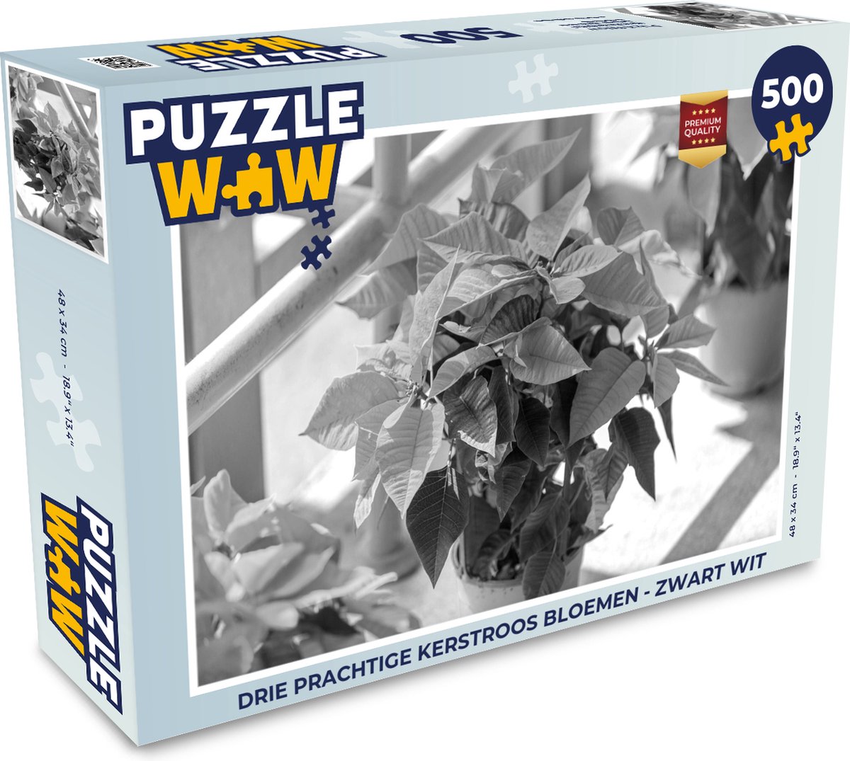 Puzzel Drie Kerstroos bloemen - zwart wit - Legpuzzel - Puzzel 500 stukjes - Kerst Puzzel - Christmas Puzzel
