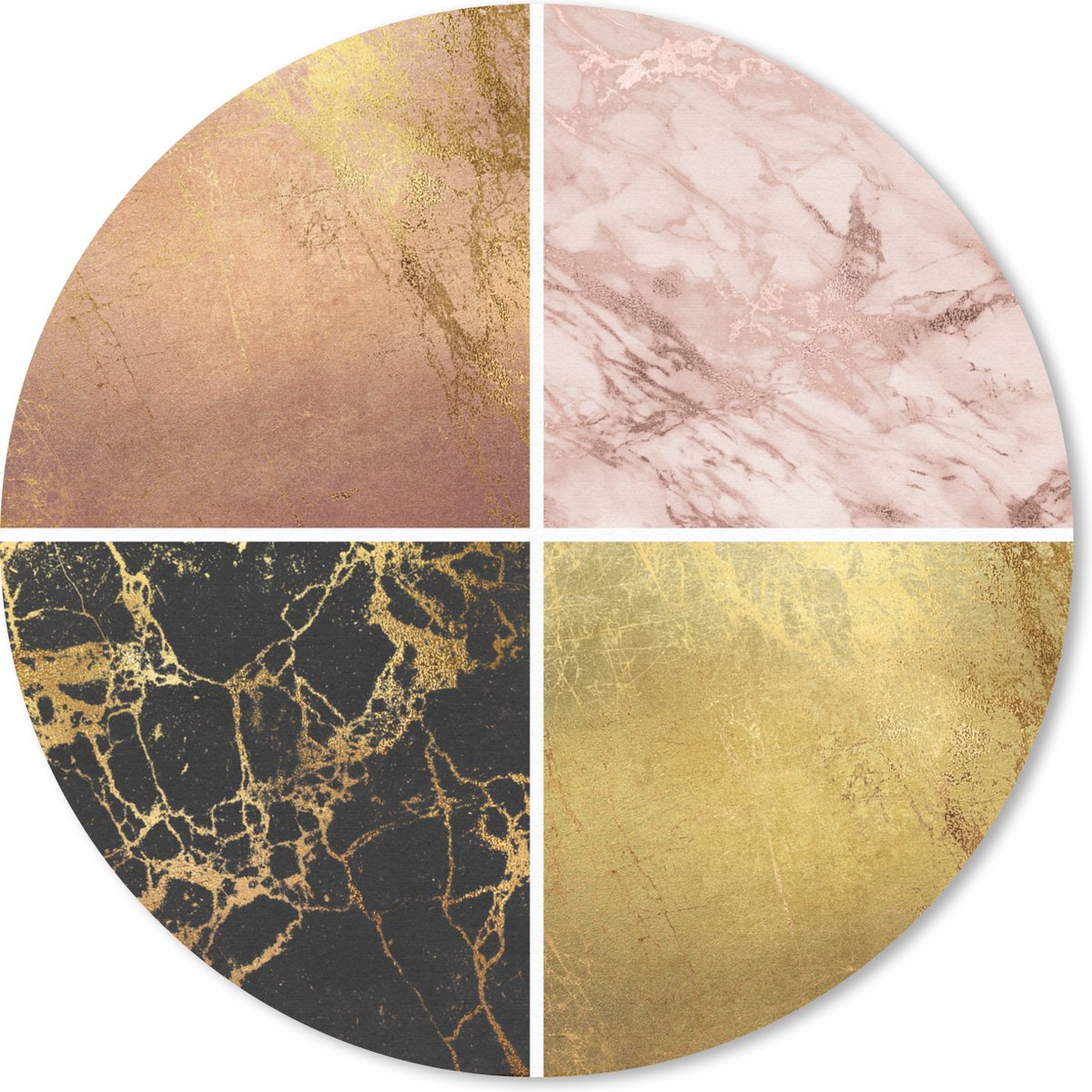 Muismat rond 50x50 cm - Mousepad Marmer - Rosé - Gold - Ronde muismatten