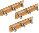 Set van 3 bamboe kleerhangers, 3 haken (met RVS)