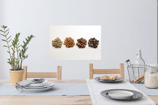 Sticker Muursticker Grain de café - Tas de grains de café aux tons marron sur fond blanc - 60x40 cm - Film adhésif autocollant - Sticker mural repositionnable