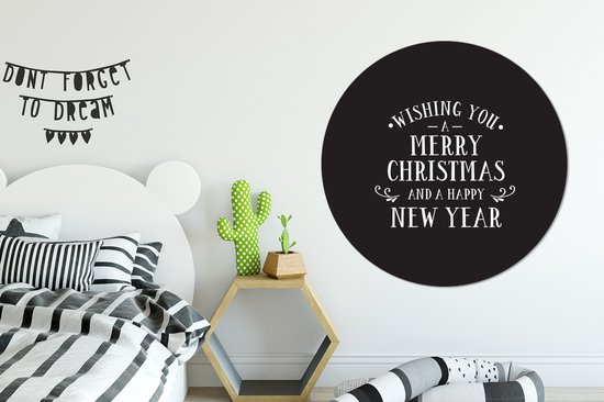 Citation de Noël Je vous souhaite un joyeux Noël sur fond noir Sticker papier peint cercle mural - ⌀ 120 cm - peinture ronde - cercle papier peint - cercle mural - cercle vivant - autocollant & coupe ronde