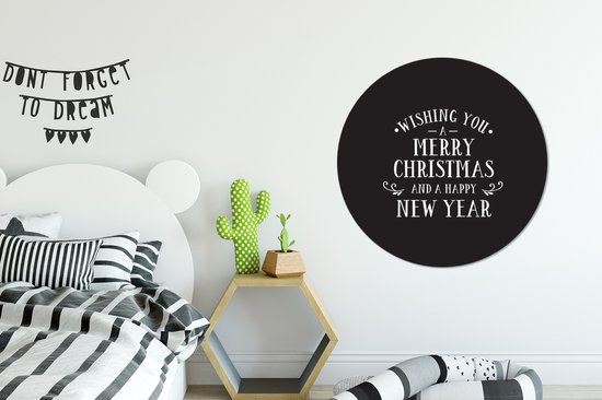 Citation de Noël Je vous souhaite un joyeux Noël sur fond noir Sticker papier peint cercle mural - 100x100 cm - peinture ronde - cercle papier peint - cercle mural - cercle vivant - autocollant & découpe ronde