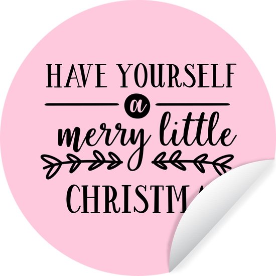 Citation de Noël Ayez un joyeux petit Noël sur fond rose Sticker papier peint cercle mural - ⌀ 120 cm - peinture ronde - cercle papier peint - cercle mural - cercle vivant - autocollant & découpe ronde