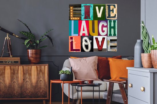Sticker Muursticker Happy quotes - Happy quote Live, Laugh, Love avec différentes lettres - 50x50 cm - film adhésif autocollant - sticker mural repositionnable