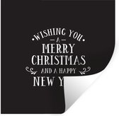 Muurstickers - Sticker Folie - Kerst quote "Wishing you a merry Christmas" op een zwarte achtergrond - 120x120 cm - Plakfolie - Muurstickers Kinderkamer - Zelfklevend Behang XXL - Zelfklevend behangpapier - Stickerfolie