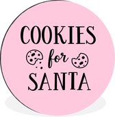 WallCircle - Wandcirkel - Muurcirkel - Quote "Cookies for Santa" muurdecoratie kerst pastel roze - Aluminium - Dibond - ⌀ 90 cm - Binnen en Buiten