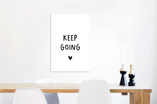 Décoration murale Métal - Peinture Aluminium Industriel - Citation anglaise "Keepgoing" avec un coeur sur fond blanc - 60x90 cm - Dibond - Photo sur aluminium - Décoration murale industrielle - Pour le salon/chambre