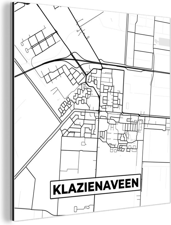 Décoration murale Métal - Peinture Aluminium Industrielle - Carte - Klazienaveen - Zwart - Wit - 50x50 cm - Dibond - Photo sur aluminium - Décoration murale industrielle - Pour le salon / chambre
