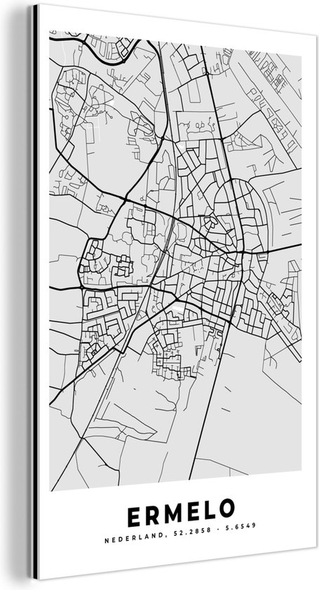 Wanddecoratie Metaal - Aluminium Schilderij Industrieel - Stadskaart - Ermelo - Grijs - Wit - 20x30 cm - Dibond - Foto op aluminium - Industriële muurdecoratie - Voor de woonkamer/slaapkamer - Plattegrond