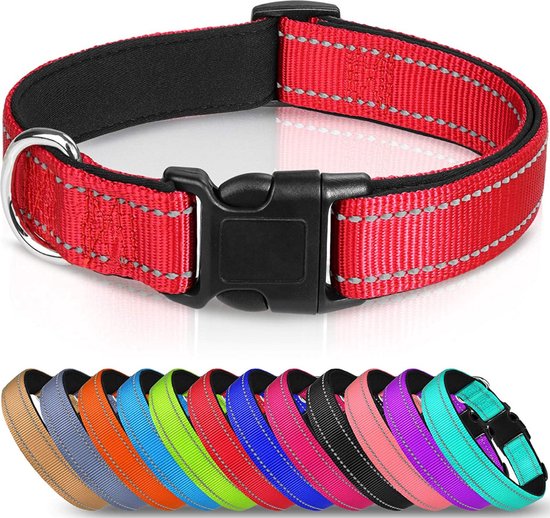 Halsband hond - reflecterend - rood - maat M - oersterk - waterdicht -  hondenhalsband... | bol.com