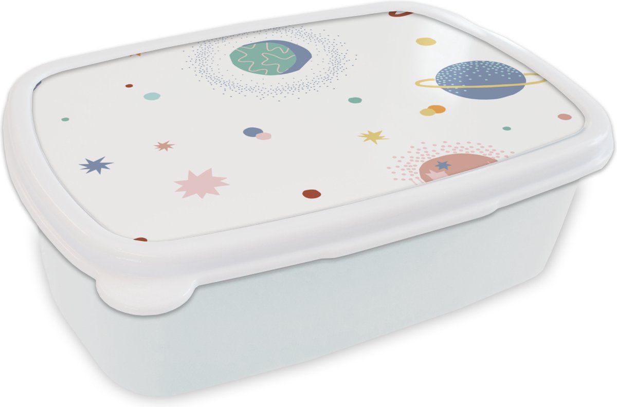 Broodtrommel Wit - Lunchbox - Brooddoos - Kinderkamer - Sterren - Ruimte - 18x12x6 cm - Volwassenen