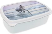 Broodtrommel Wit - Lunchbox - Brooddoos - Paarden - Lucht - Zee - 18x12x6 cm - Volwassenen