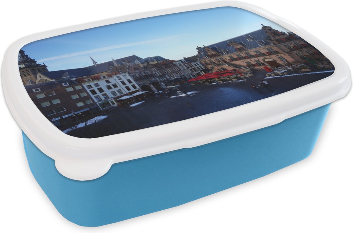 Broodtrommel Blauw - Lunchbox - Brooddoos - Markt - Nijmegen - Stad - 18x12x6 cm - Kinderen - Jongen