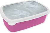 Broodtrommel Roze - Lunchbox - Brooddoos - Marmer - Luxe - Wit - 18x12x6 cm - Kinderen - Meisje