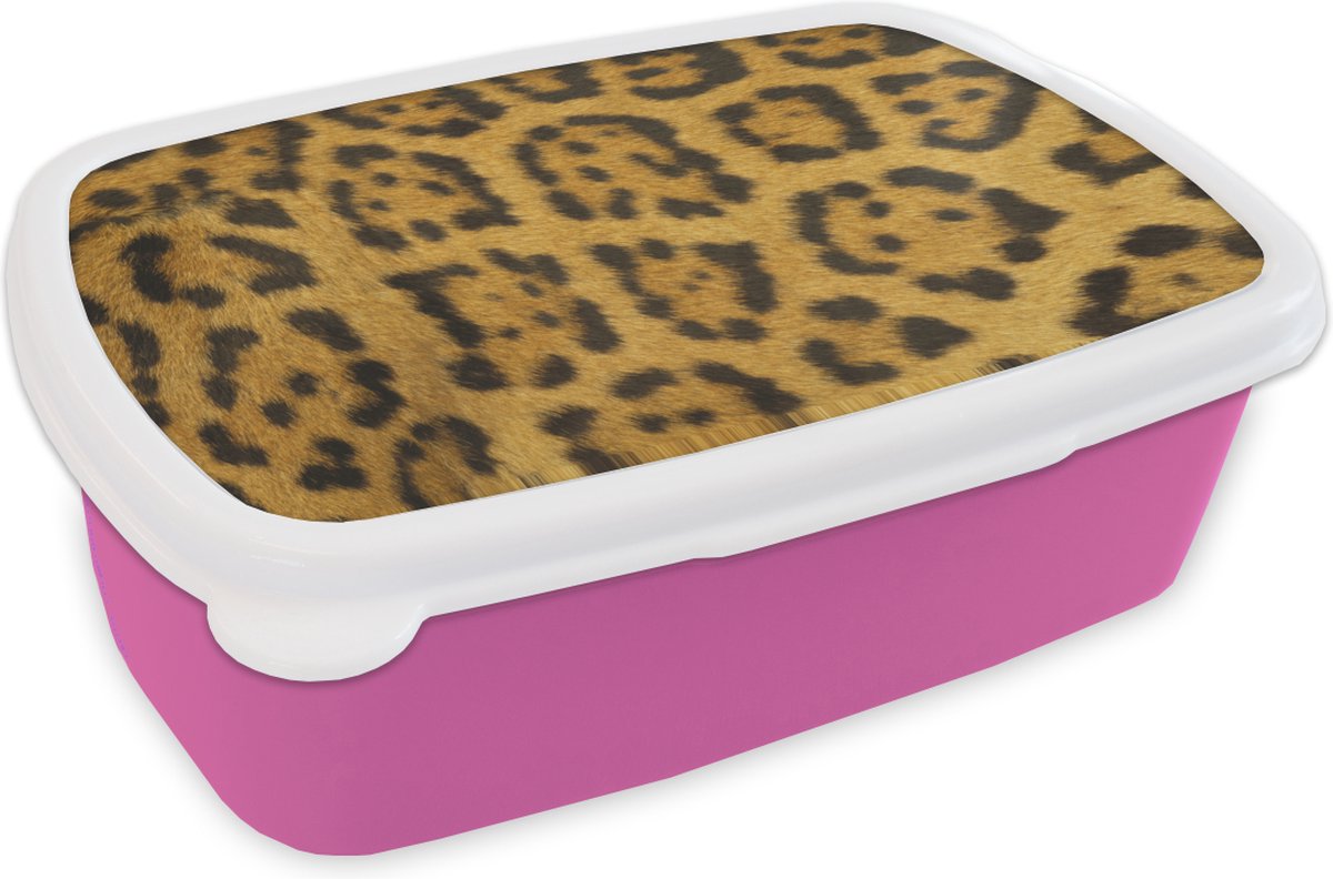 Broodtrommel Roze - Lunchbox - Brooddoos - Luipaard vacht - 18x12x6 cm - Kinderen - Meisje