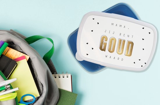 Boîte à lunch Blauw - Boîte à lunch - Boîte à pain - Maman tu vaux de l'or - Citations - Maman - Dictons - 18x12x6 cm - Enfants - Garçon