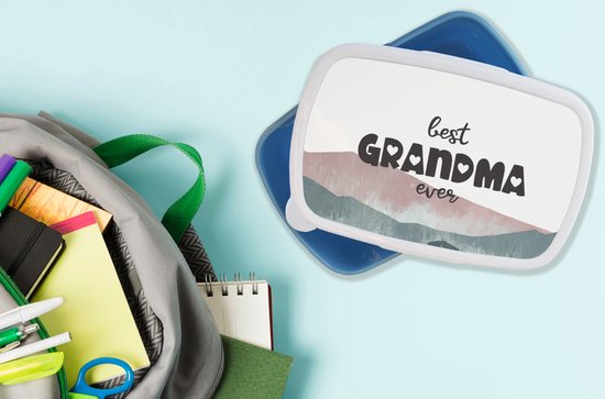 Lunch box Blauw - Lunch box - Boîte à pain - Best grandma ever - Proverbes - Citations - Grandma - 18x12x6 cm - Enfants - Garçon