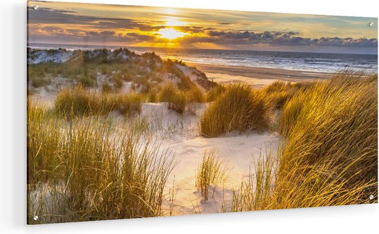 Artaza Glasschilderij - Strand En Duinen Tijdens Zonsondergang - 80x40 - Plexiglas Schilderij - Foto op Glas