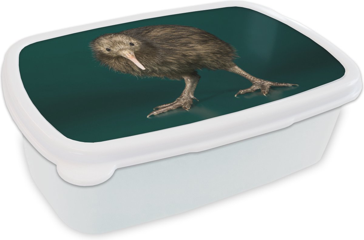 Broodtrommel Wit - Lunchbox - Brooddoos - Kiwi - Vogel - Groen - 18x12x6 cm - Volwassenen