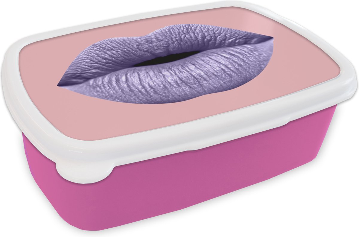 Broodtrommel Roze - Lunchbox - Brooddoos - Lippen - Pastel - Roze - 18x12x6 cm - Kinderen - Meisje