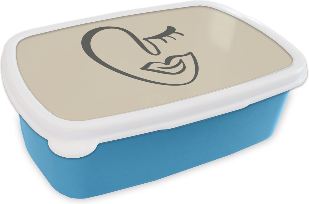 Broodtrommel Blauw - Lunchbox - Brooddoos - Vrouw - Lippen - Abstract - 18x12x6 cm - Kinderen - Jongen