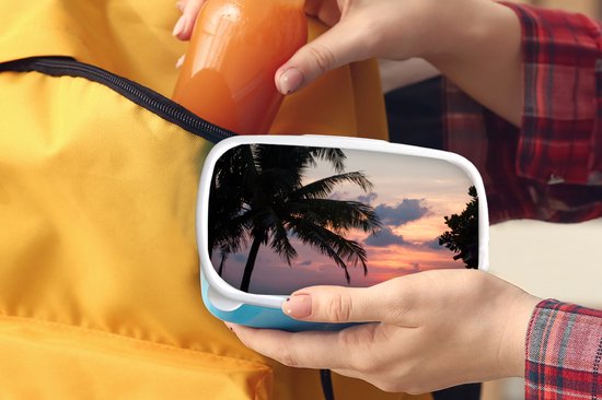 Lunch box Blauw - Lunch box - Boîte à pain - Tropical - Palmier - Soleil - 18x12x6 cm - Enfants - Garçon