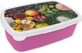 Broodtrommel Roze - Lunchbox - Brooddoos - Pompoen - Peper - Zwart - 18x12x6 cm - Kinderen - Meisje