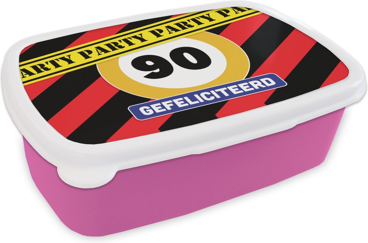 Broodtrommel Roze - Lunchbox - Brooddoos - Feest - Jubileum - 90 Jaar - 18x12x6 cm - Kinderen - Meisje