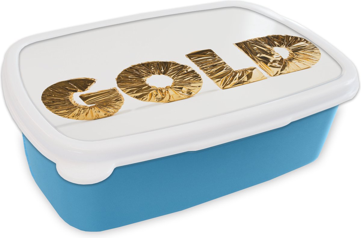 Broodtrommel Blauw - Lunchbox - Brooddoos - Goud - 18x12x6 cm - Kinderen - Jongen