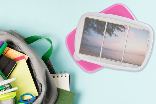 Lunch box Rose - Lunch box - Boîte à pain - Transparent - Palmier - Mer - 18x12x6 cm - Enfants - Fille