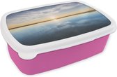 Broodtrommel Roze - Lunchbox - Brooddoos - Zee - Wolken - Zon - 18x12x6 cm - Kinderen - Meisje