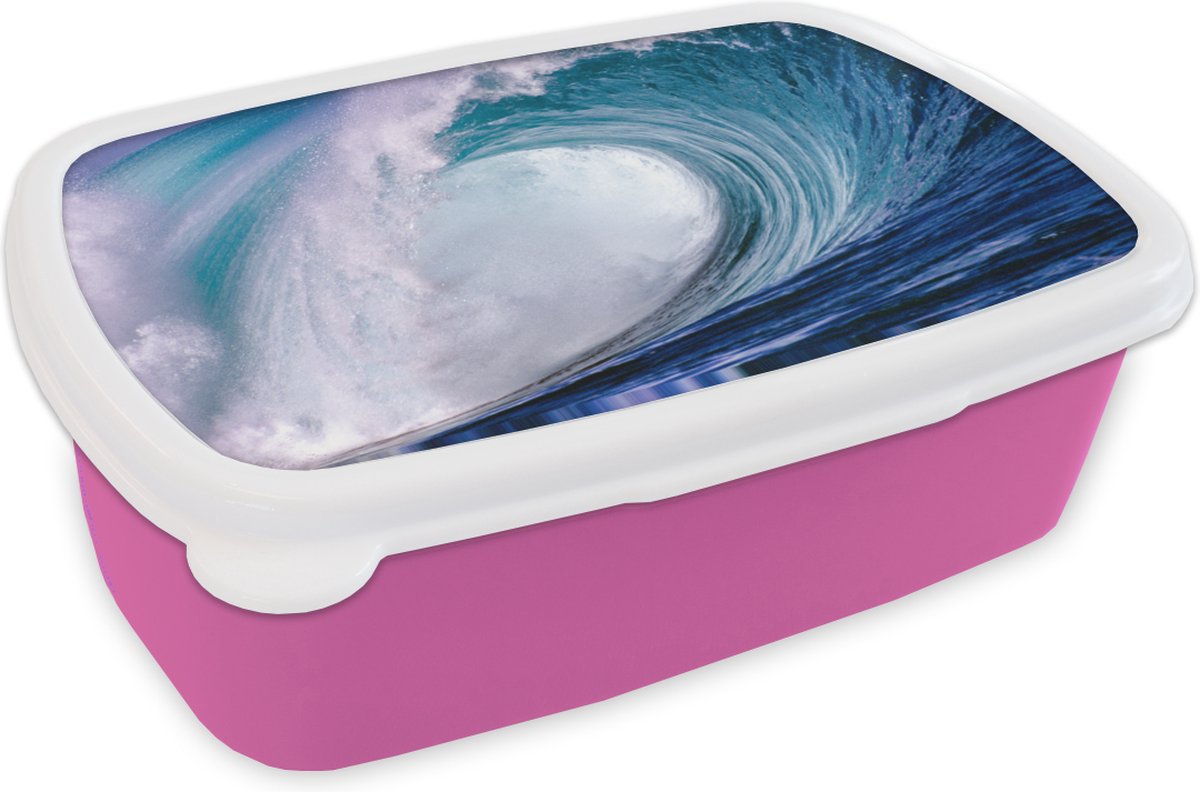 Broodtrommel Roze - Lunchbox - Brooddoos - Zee - Hawaii - Golf - 18x12x6 cm - Kinderen - Meisje