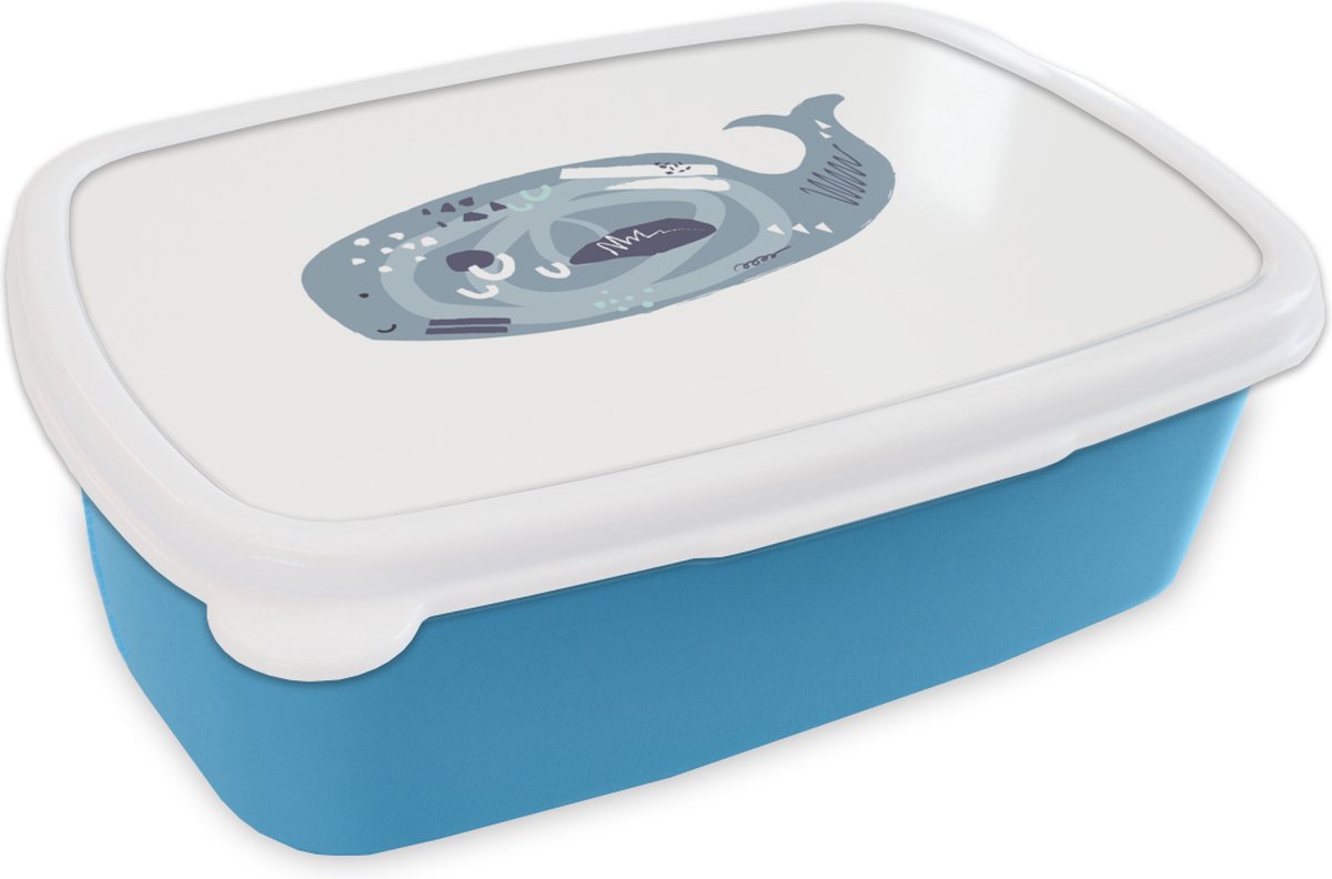 Broodtrommel Blauw - Lunchbox - Brooddoos - Walvis - Grijs - Pastel - 18x12x6 cm - Kinderen - Jongen