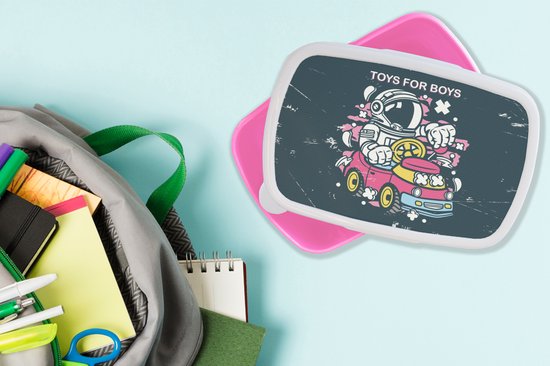 Lunch box Rose - Lunch box - Boîte à pain - Vintage - Astronaute - Voiture - 18x12x6 cm - Enfants - Fille