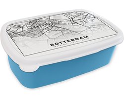 Broodtrommel Blauw - Lunchbox - Brooddoos - Kaart - Nederland - Rotterdam - 18x12x6 cm - Kinderen - Jongen