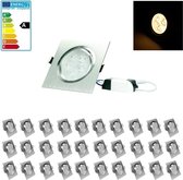ECD Germany 30er Pack LED Inbouwspots 5W 230V 339 Lumen Warm wit 3000K - Hoekig - Dimbaar - Zwenkbaar 30° - IP44 - Inbouwlamp Plafondlamp Plafondlamp Spot Inbouwspots
