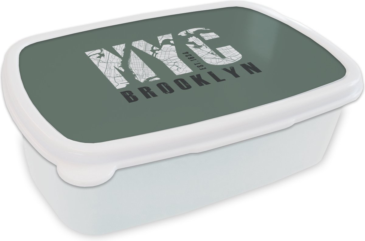Broodtrommel Wit - Lunchbox - Brooddoos - New York - Brooklyn - Groen - 18x12x6 cm - Volwassenen