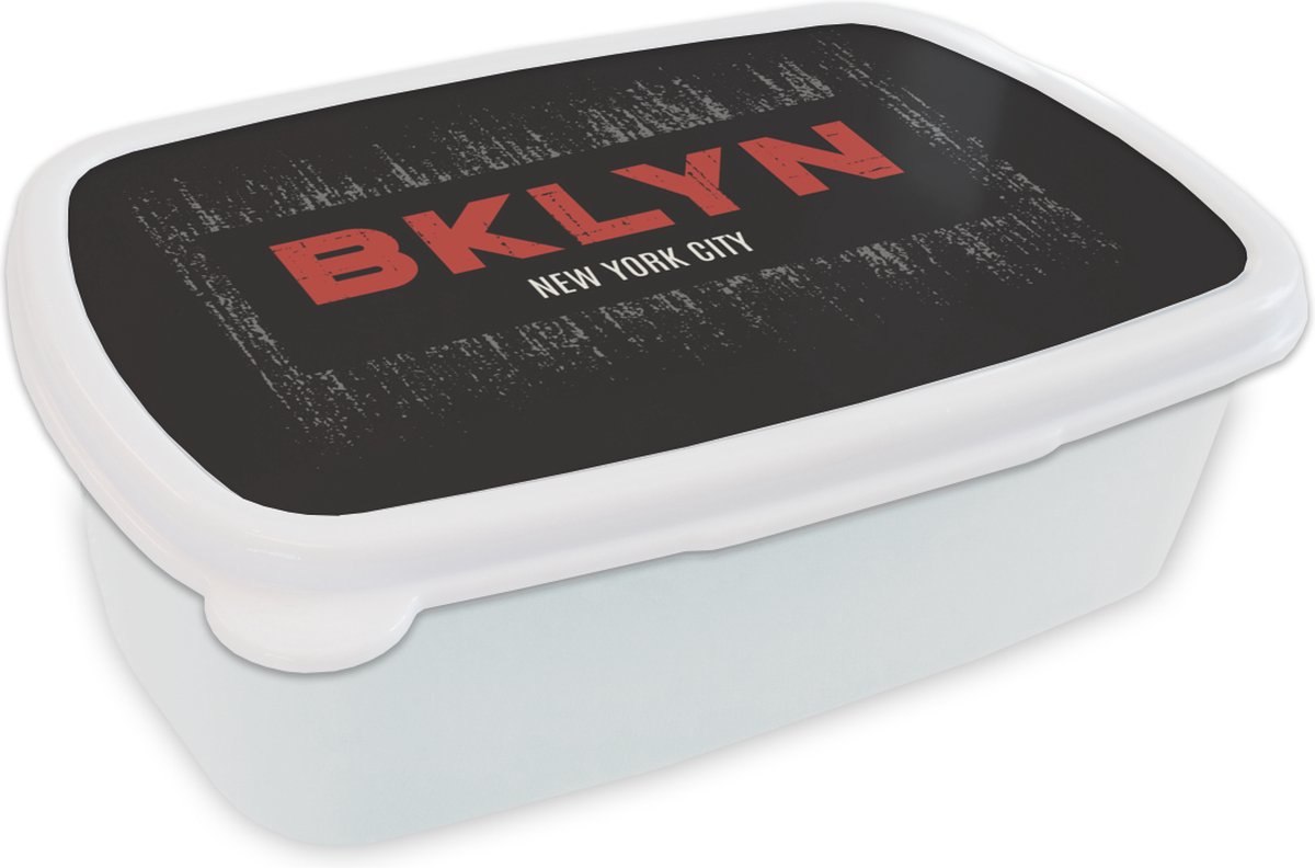 Broodtrommel Wit - Lunchbox - Brooddoos - New York - Brooklyn - Zwart - 18x12x6 cm - Volwassenen