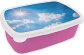 Broodtrommel Roze - Lunchbox - Brooddoos - Zon - Wolken - Zomer - 18x12x6 cm - Kinderen - Meisje
